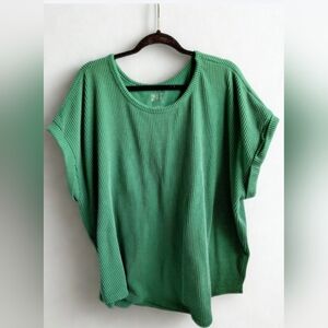 Women's 3x Green Ribbed Short Sleeve Top
